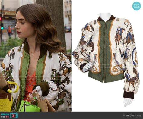 hermes bomber jacket emily in paris|Emily’s orange lace dress and horse print bomber jacket on Emily .